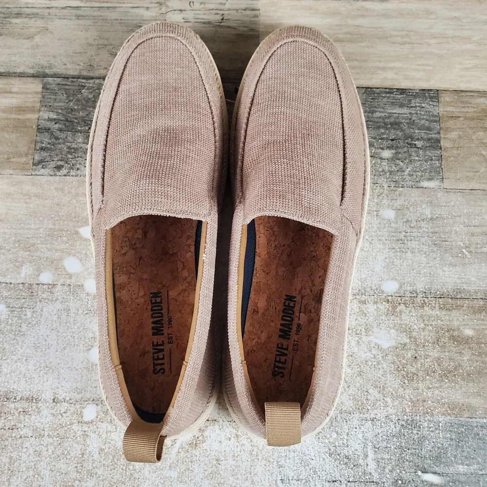 Steve Madden Abiza Mens Casual Shoes Sz 11 M Sand‎ Canvas Round Toe Slip On